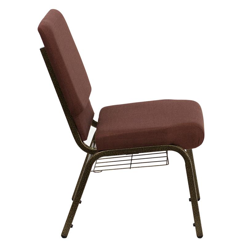 Flash Furniture HERCULES Series 18.5”W Church Chair in Brown Fabric with Cup Book Rack – Gold Vein Frame – FD-CH02185-GV-10355-BAS-GG Online Sale