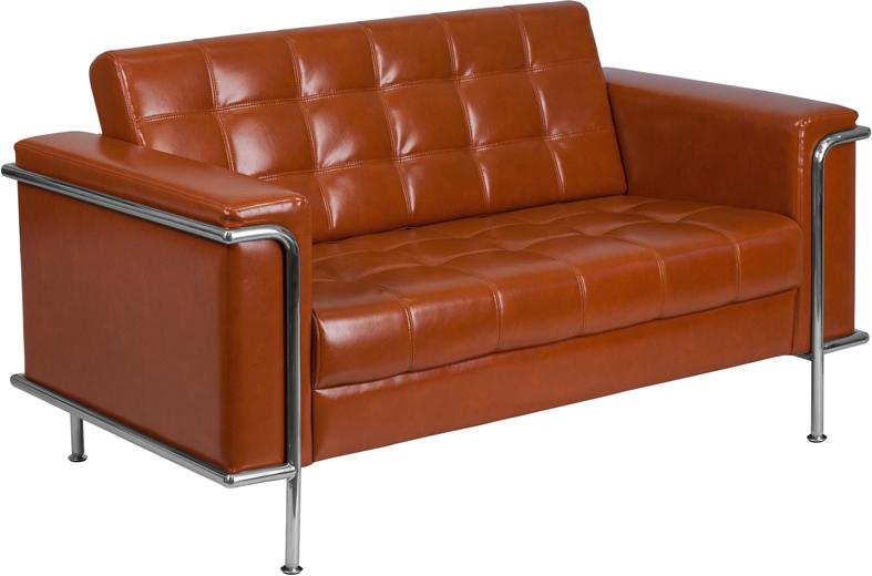 Flash Furniture HERCULES Lesley Series Contemporary Cognac Leather Loveseat with Encasing Frame – ZB-LESLEY-8090-LS-COG-GG Online now