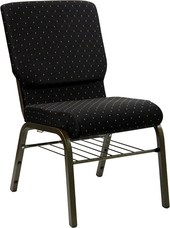 Flash Furniture HERCULES Series 18.5”W Church Chair in Black Dot Patterned Fabric with Book Rack – Gold Vein Frame – XU-CH-60096-BK-BAS-GG Supply