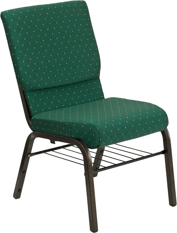 Flash Furniture HERCULES Series 18.5”W Church Chair in Green Patterned Fabric with Book Rack – Gold Vein Frame – XU-CH-60096-GN-BAS-GG Online now