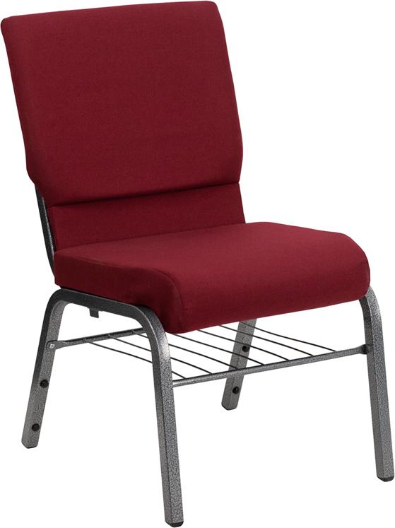 Flash Furniture HERCULES Series 18.5”W Church Chair in Burgundy Fabric with Book Rack – Silver Vein Frame – XU-CH-60096-BY-SILV-BAS-GG Online Hot Sale