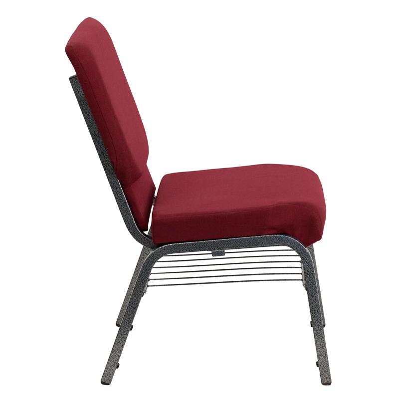 Flash Furniture HERCULES Series 18.5”W Church Chair in Burgundy Fabric with Book Rack – Silver Vein Frame – XU-CH-60096-BY-SILV-BAS-GG Online Hot Sale