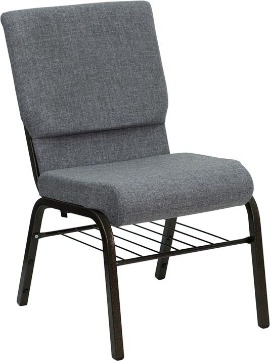 Flash Furniture HERCULES Series 18.5”W Church Chair in Gray Fabric with Book Rack – Gold Vein Frame – XU-CH-60096-BEIJING-GY-BAS-GG Hot on Sale