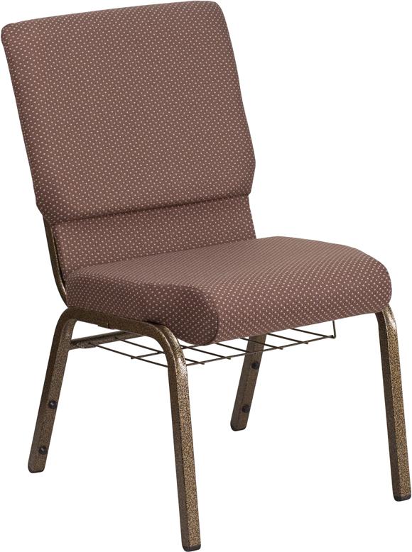 Flash Furniture HERCULES Series 18.5”W Church Chair in Brown Dot Fabric with Book Rack – Gold Vein Frame – FD-CH02185-GV-BNDOT-BAS-GG Online Sale