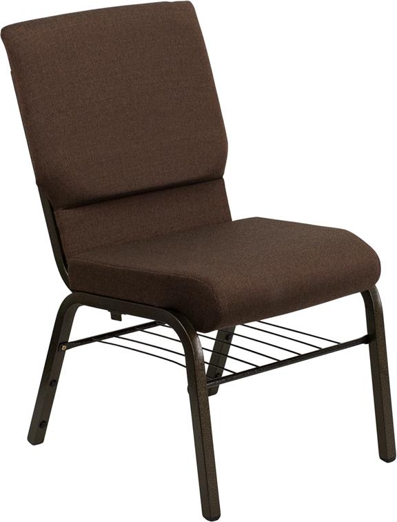 Flash Furniture HERCULES Series 18.5”W Church Chair in Brown Fabric with Book Rack – Gold Vein Frame – XU-CH-60096-BN-BAS-GG Fashion