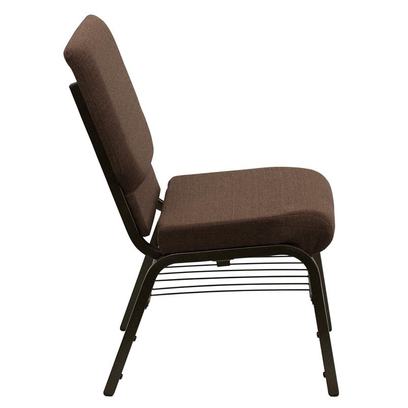 Flash Furniture HERCULES Series 18.5”W Church Chair in Brown Fabric with Book Rack – Gold Vein Frame – XU-CH-60096-BN-BAS-GG Fashion