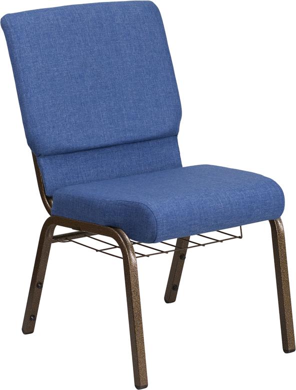 Flash Furniture HERCULES Series 18.5”W Church Chair in Blue Fabric with Cup Book Rack – Gold Vein Frame – FD-CH02185-GV-BLUE-BAS-GG Supply