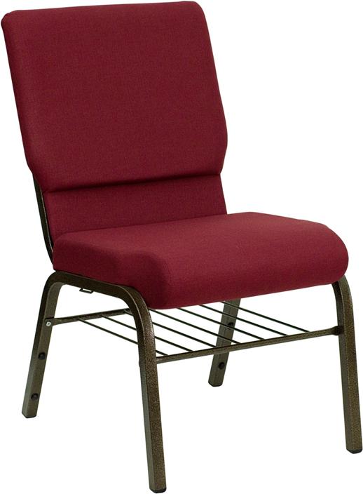 Flash Furniture HERCULES Series 18.5”W Church Chair in Burgundy Fabric with Book Rack – Gold Vein Frame – XU-CH-60096-BY-BAS-GG Fashion