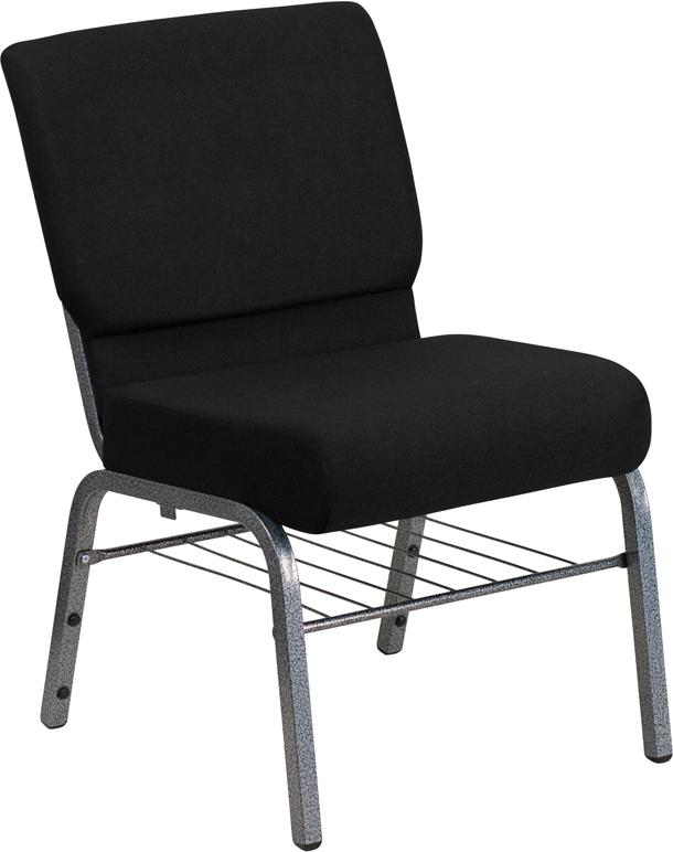 Flash Furniture HERCULES Series 21”W Church Chair in Black Fabric with Book Rack – Silver Vein Frame – XU-CH0221-BK-SV-BAS-GG Sale