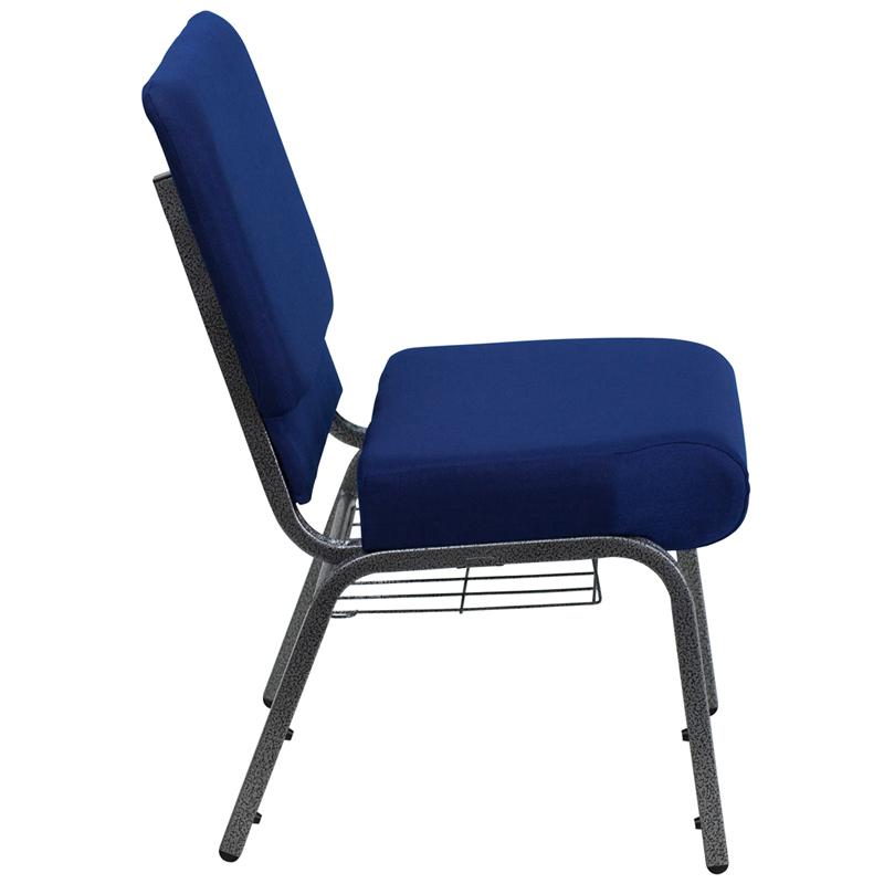 Flash Furniture HERCULES Series 21”W Church Chair in Navy Blue Fabric with Cup Book Rack – Silver Vein Frame – FD-CH0221-4-SV-NB24-BAS-GG Discount