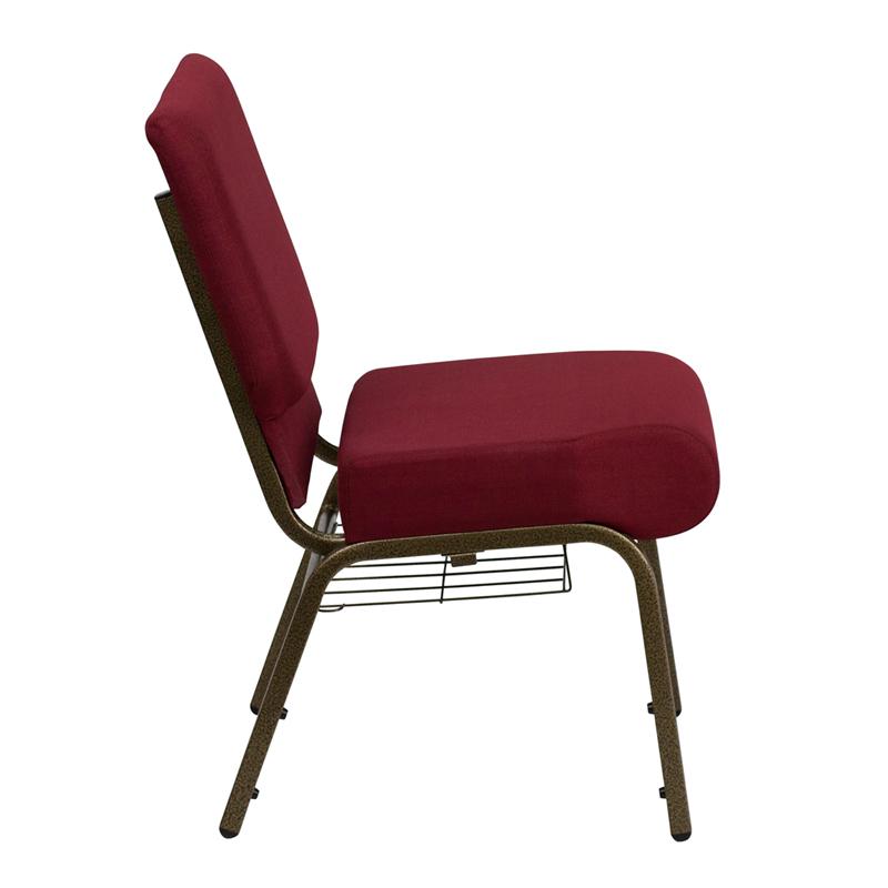 Flash Furniture HERCULES Series 21”W Church Chair in Burgundy Fabric with Cup Book Rack – Gold Vein Frame – FD-CH0221-4-GV-3169-BAS-GG on Sale