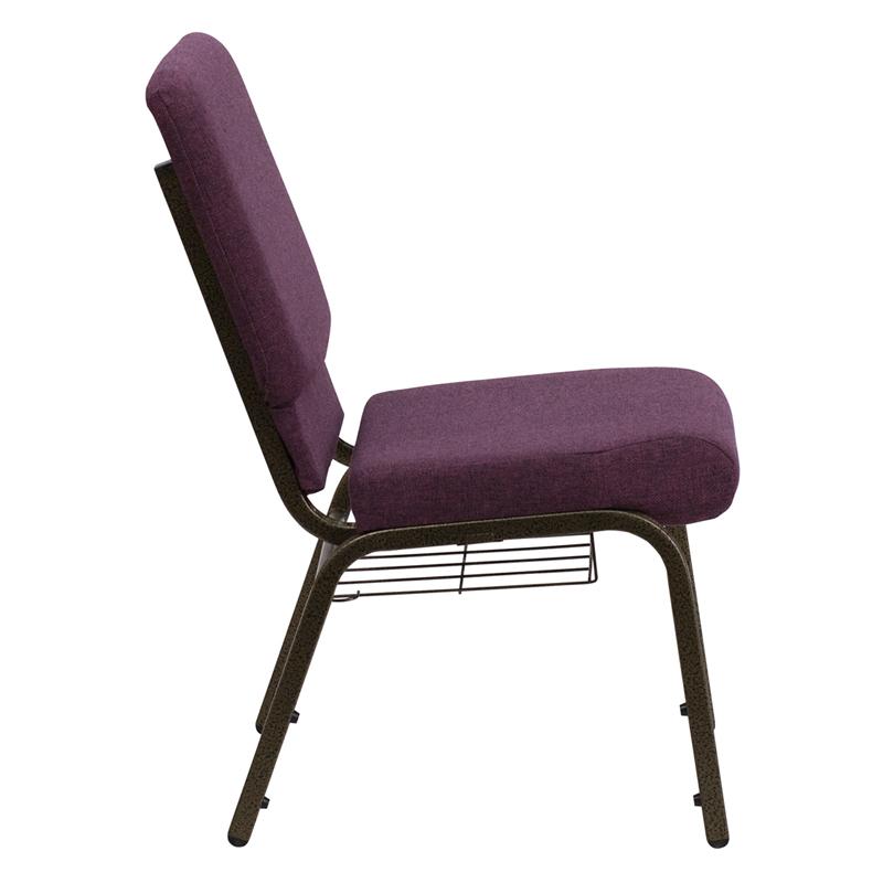 Flash Furniture HERCULES Series 18.5”W Church Chair in Plum Fabric with Cup Book Rack – Gold Vein Frame – FD-CH02185-GV-005-BAS-GG Fashion