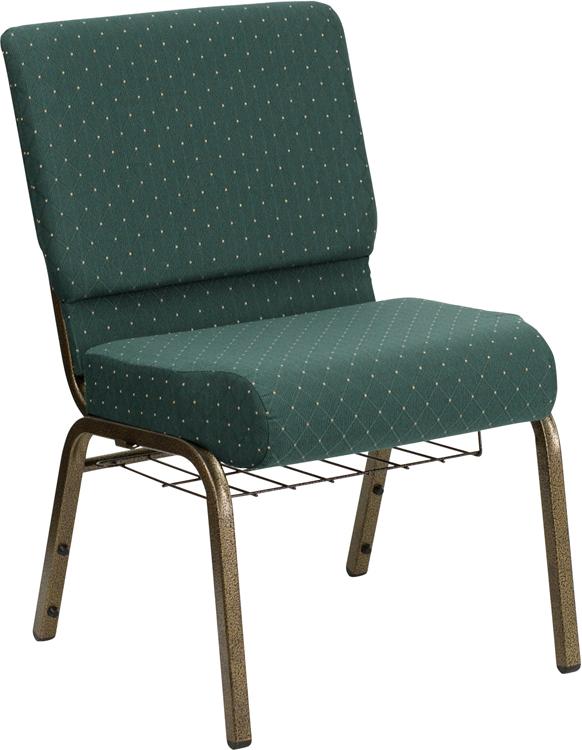 Flash Furniture HERCULES Series 21”W Church Chair in Hunter Green Dot Patterned Fabric with Book Rack – Gold Vein Frame – FD-CH0221-4-GV-S0808-BAS-GG Hot on Sale