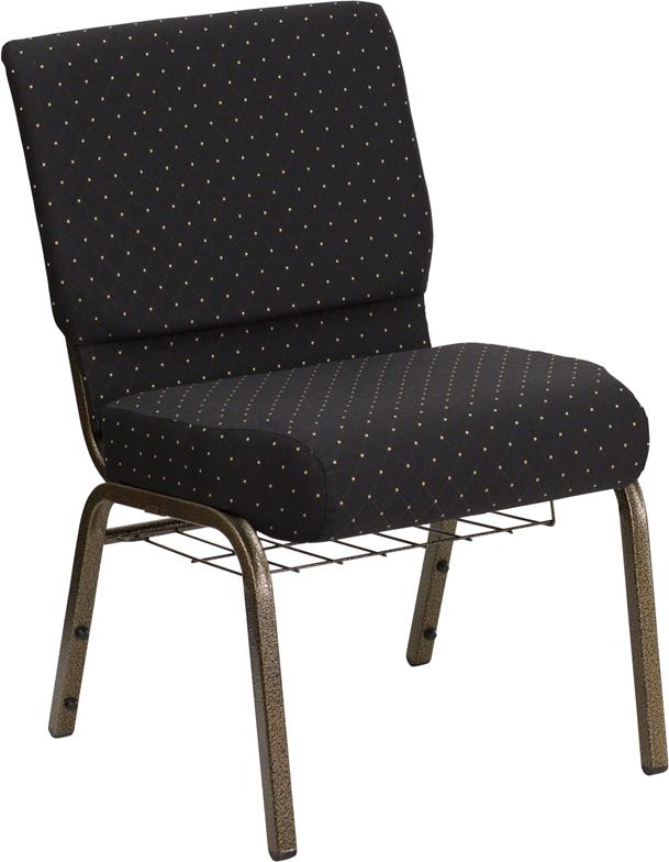 Flash Furniture HERCULES Series 21”W Church Chair in Black Dot Patterned Fabric with Cup Book Rack – Gold Vein Frame – FD-CH0221-4-GV-S0806-BAS-GG Discount