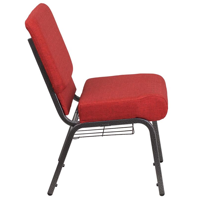 Flash Furniture HERCULES Series 21”W Church Chair in Crimson Fabric with Cup Book Rack – Silver Vein Frame – FD-CH0221-4-SV-RED-BAS-GG on Sale
