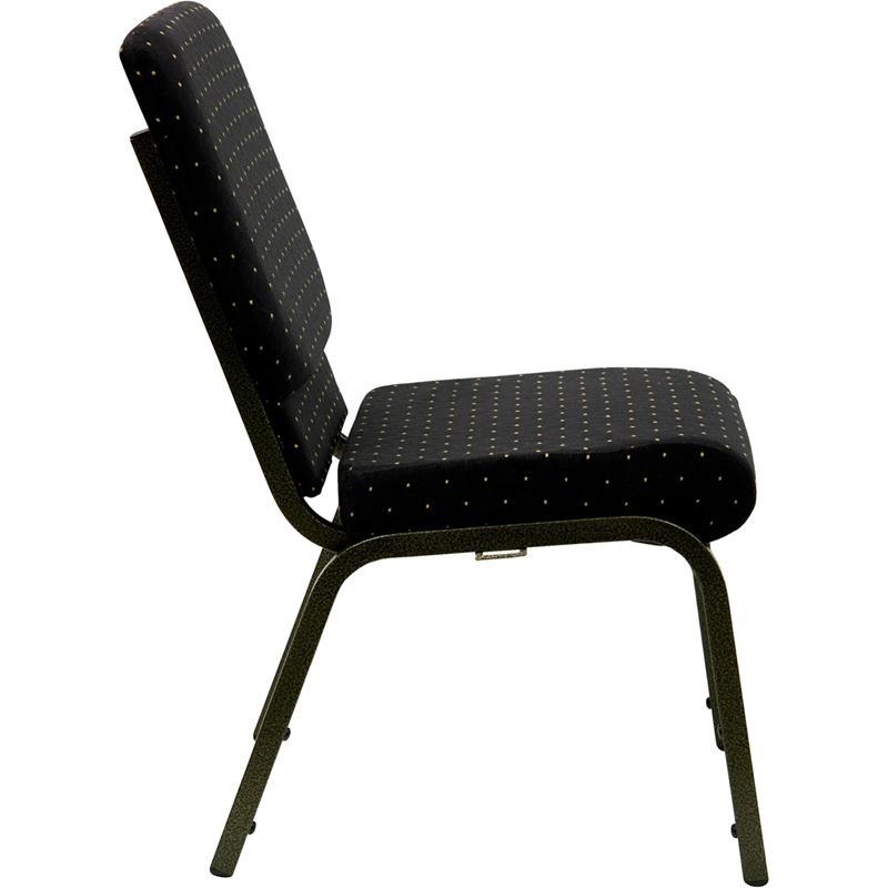 Flash Furniture HERCULES Series 18.5”W Stacking Church Chair in Black Dot Patterned Fabric – Gold Vein Frame – XU-CH-60096-BK-GG Supply