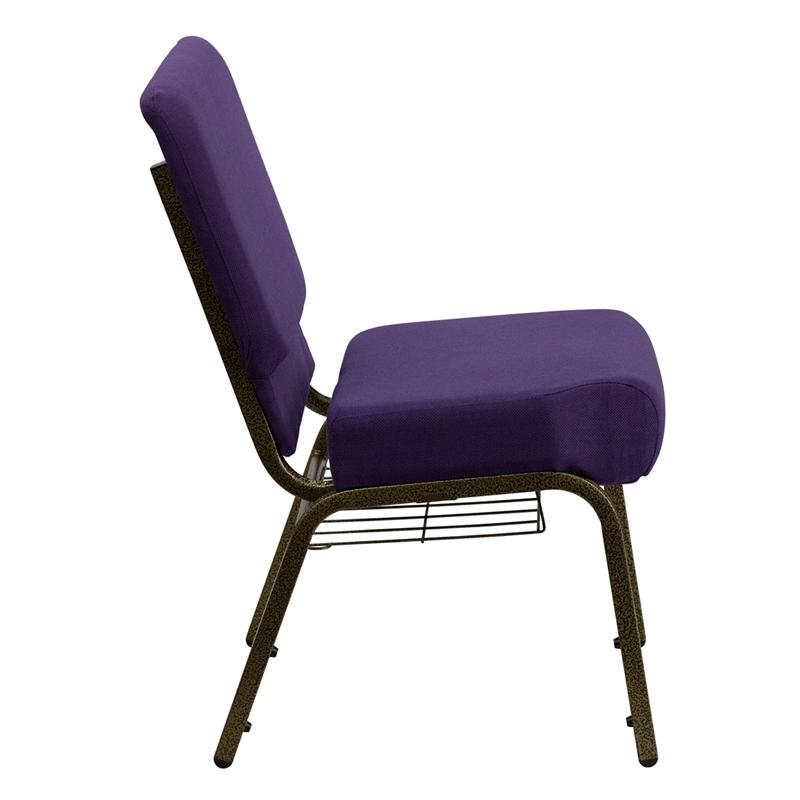 Flash Furniture HERCULES Series 21”W Church Chair in Royal Purple Fabric with Cup Book Rack – Gold Vein Frame – FD-CH0221-4-GV-ROY-BAS-GG Discount