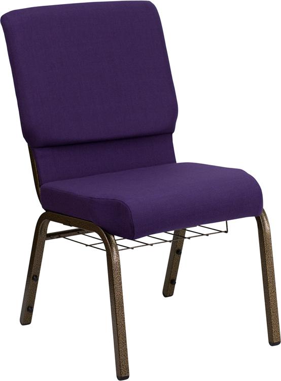 Flash Furniture HERCULES Series 18.5”W Church Chair in Royal Purple Fabric with Cup Book Rack – Gold Vein Frame – FD-CH02185-GV-ROY-BAS-GG Sale