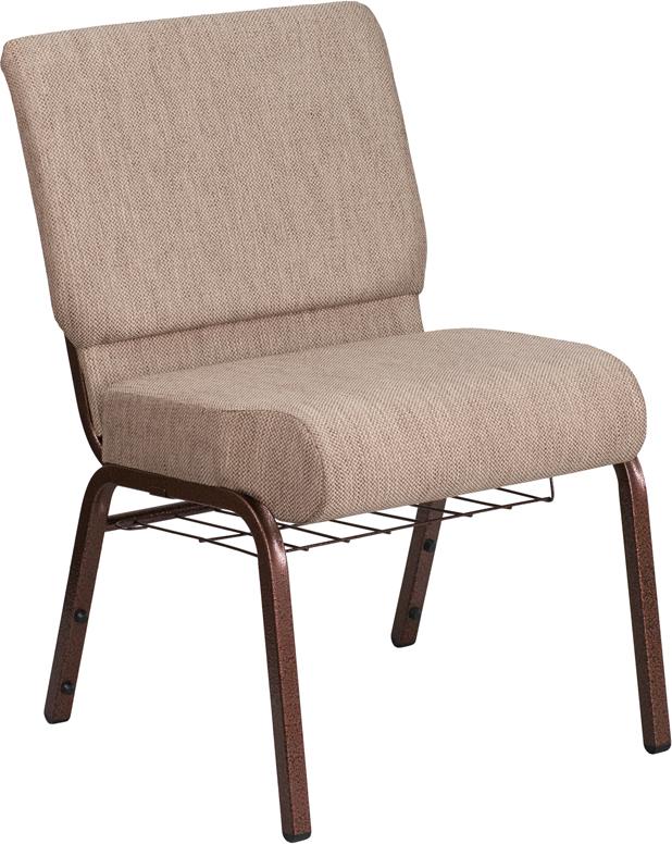 Flash Furniture HERCULES Series 21”W Church Chair in Beige Fabric with Book Rack – Copper Vein Frame – FD-CH0221-4-CV-BGE1-BAS-GG Fashion