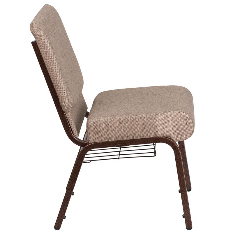Flash Furniture HERCULES Series 21”W Church Chair in Beige Fabric with Book Rack – Copper Vein Frame – FD-CH0221-4-CV-BGE1-BAS-GG Fashion