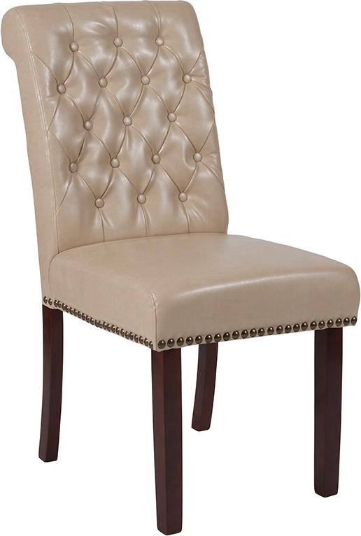 Flash Furniture HERCULES Series Beige Leather Parsons Chair with Rolled Back, Accent Nail Trim and Walnut Finish – BT-P-BG-LEA-GG Fashion
