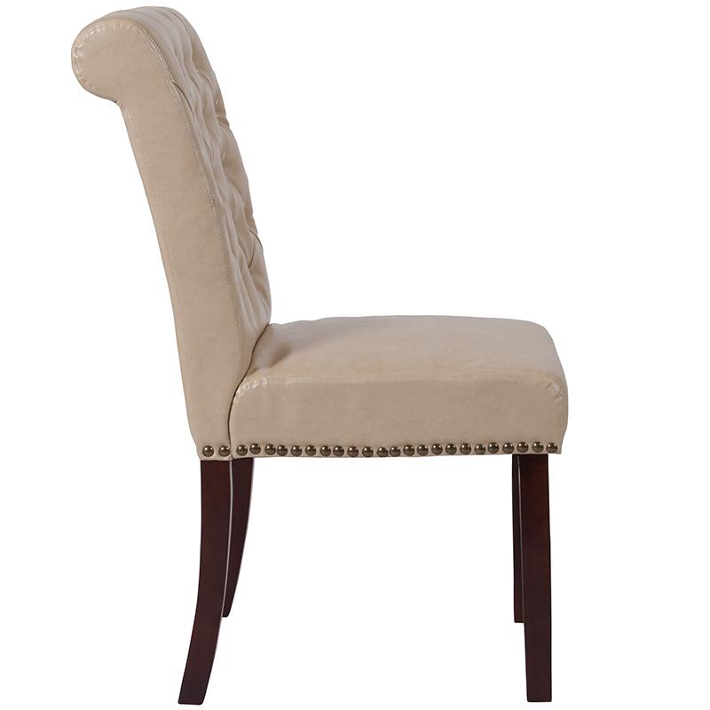 Flash Furniture HERCULES Series Beige Leather Parsons Chair with Rolled Back, Accent Nail Trim and Walnut Finish – BT-P-BG-LEA-GG Fashion