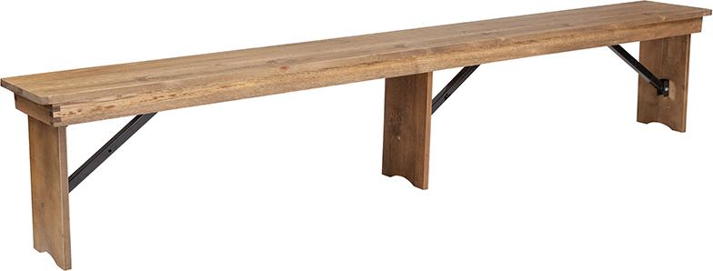 Flash Furniture HERCULES Series 8′ x 12” Antique Rustic Solid Pine Folding Farm Bench with 3 Legs – XA-B-96X12-L-GG Online Hot Sale