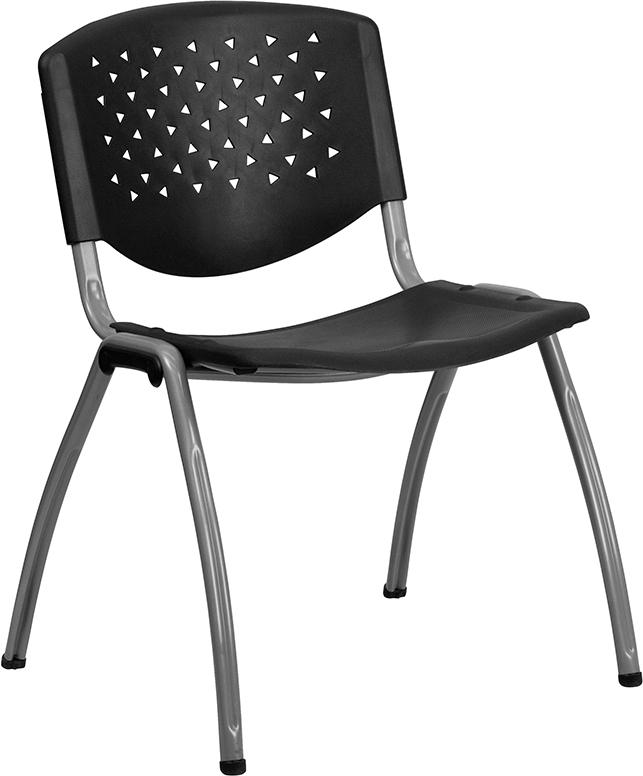 Flash Furniture HERCULES Series 880 lb. Capacity Black Plastic Stack Chair with Titanium Frame – RUT-F01A-BK-GG Online now