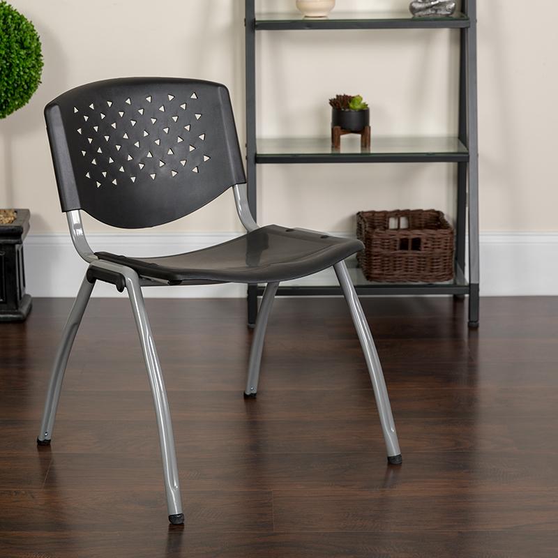 Flash Furniture HERCULES Series 880 lb. Capacity Black Plastic Stack Chair with Titanium Frame – RUT-F01A-BK-GG Online now