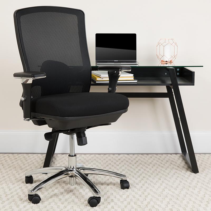 Flash Furniture HERCULES Series 24/7 Intensive Use Big & Tall 350 lb. Rated Black Mesh Multifunction Swivel Chair with Synchro-Tilt – LQ-2-BK-GG Online Sale