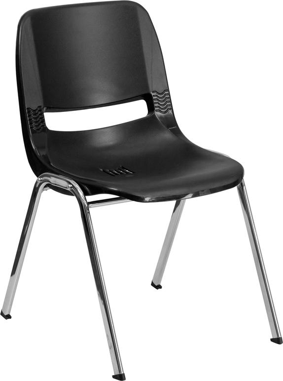 Flash Furniture HERCULES Series 880 lb. Capacity Black Ergonomic Shell Stack Chair with Chrome Frame and 18” Seat Height – RUT-18-BK-CHR-GG Online Hot Sale