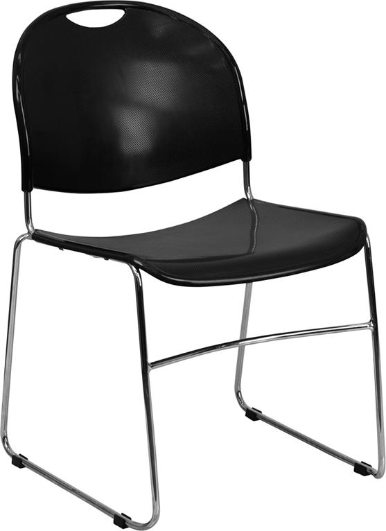 Flash Furniture HERCULES Series 880 lb. Capacity Black Ultra-Compact Stack Chair with Chrome Frame – RUT-188-BK-CHR-GG Online now
