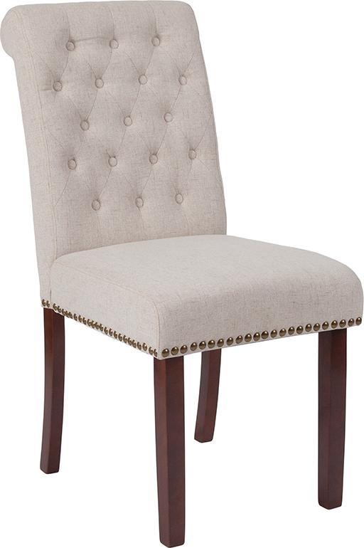 Flash Furniture HERCULES Series Beige Fabric Parsons Chair with Rolled Back, Accent Nail Trim and Walnut Finish – BT-P-BGE-FAB-GG Hot on Sale