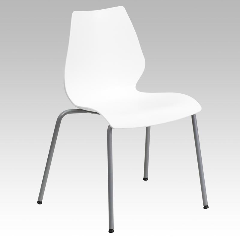Flash Furniture HERCULES Series 770 lb. Capacity White Stack Chair with Lumbar Support and Silver Frame – RUT-288-WHITE-GG Online now
