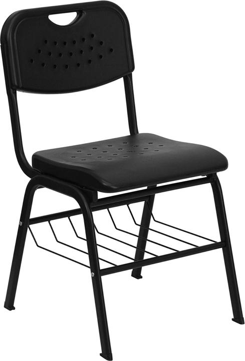 Flash Furniture HERCULES Series 880 lb. Capacity Black Plastic Chair with Black Frame and Book Basket – RUT-GK01-BK-BAS-GG Sale