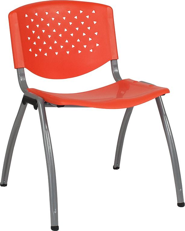 Flash Furniture HERCULES Series 880 lb. Capacity Orange Plastic Stack Chair with Titanium Frame – RUT-F01A-OR-GG on Sale