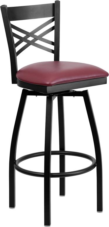 Flash Furniture HERCULES Series Black ”X” Back Swivel Metal Barstool – Burgundy Vinyl Seat – XU-6F8B-XSWVL-BURV-GG Supply