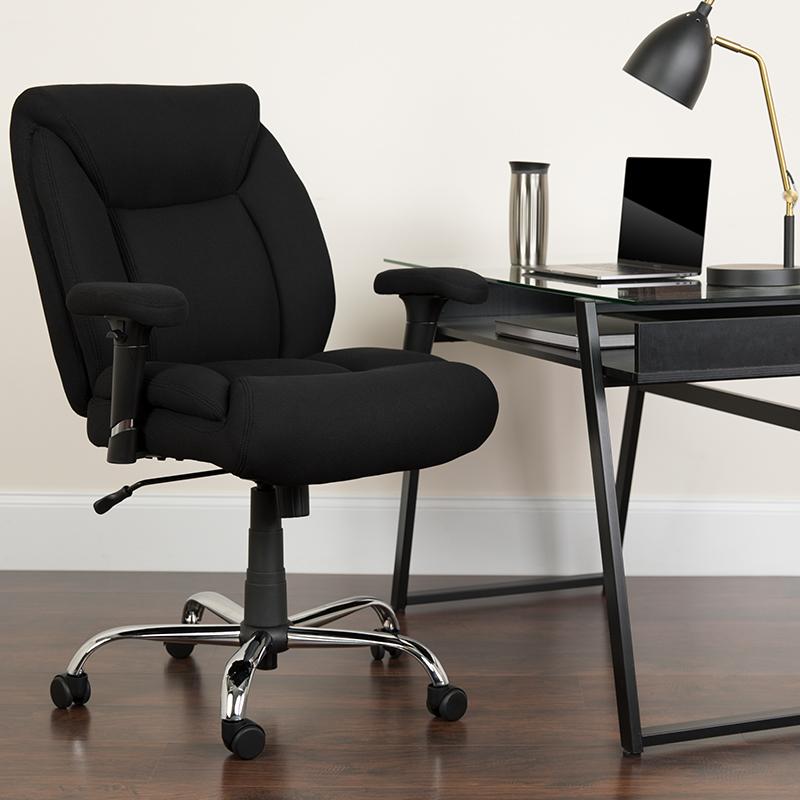 Flash Furniture HERCULES Series Big & Tall 400 lb. Rated Black Fabric Swivel Task Chair with Deep Tufted Seating and Adjustable Arms – GO-2073F-GG on Sale