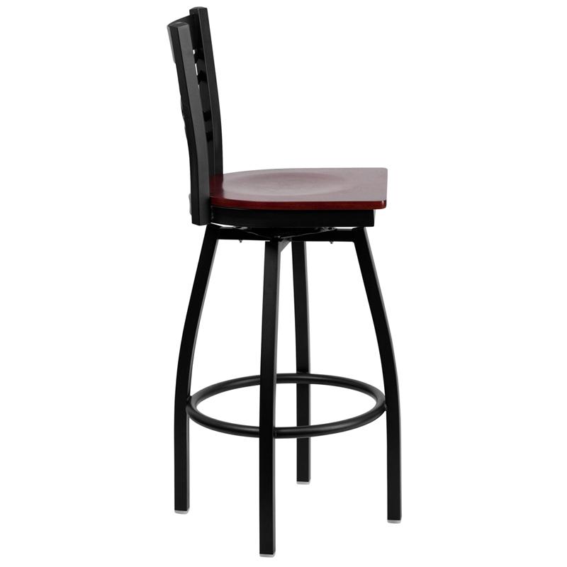 Flash Furniture HERCULES Series Black ”X” Back Swivel Metal Barstool – Mahogany Wood Seat – XU-6F8B-XSWVL-MAHW-GG Hot on Sale