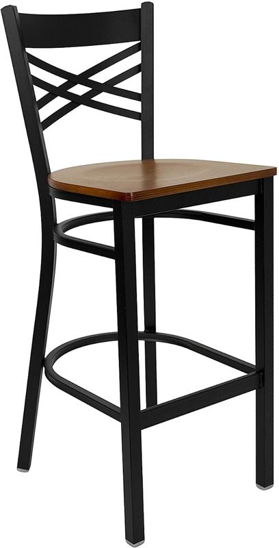 Flash Furniture HERCULES Series Black ”X” Back Metal Restaurant Barstool – Cherry Wood Seat – XU-6F8BXBK-BAR-CHYW-GG Online Hot Sale