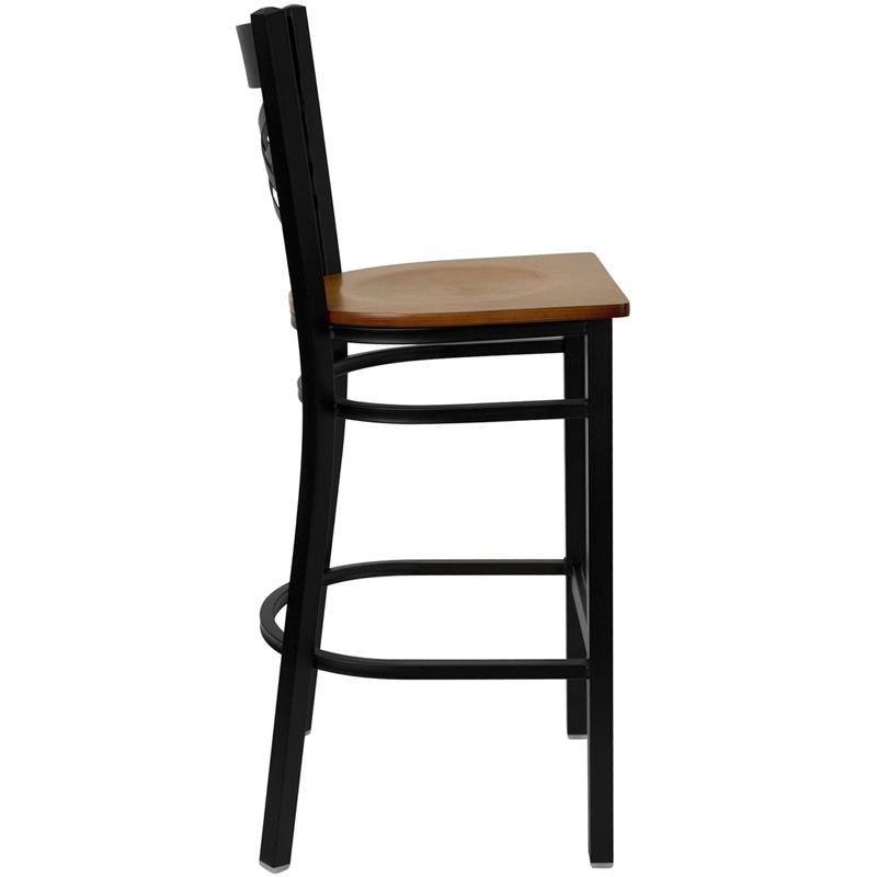 Flash Furniture HERCULES Series Black ”X” Back Metal Restaurant Barstool – Cherry Wood Seat – XU-6F8BXBK-BAR-CHYW-GG Online Hot Sale
