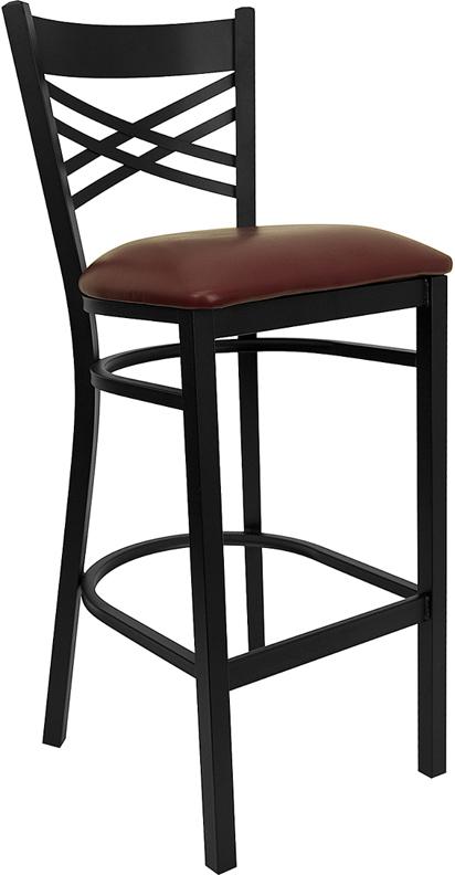 Flash Furniture HERCULES Series Black ”X” Back Metal Restaurant Barstool – Burgundy Vinyl Seat – XU-6F8BXBK-BAR-BURV-GG Sale