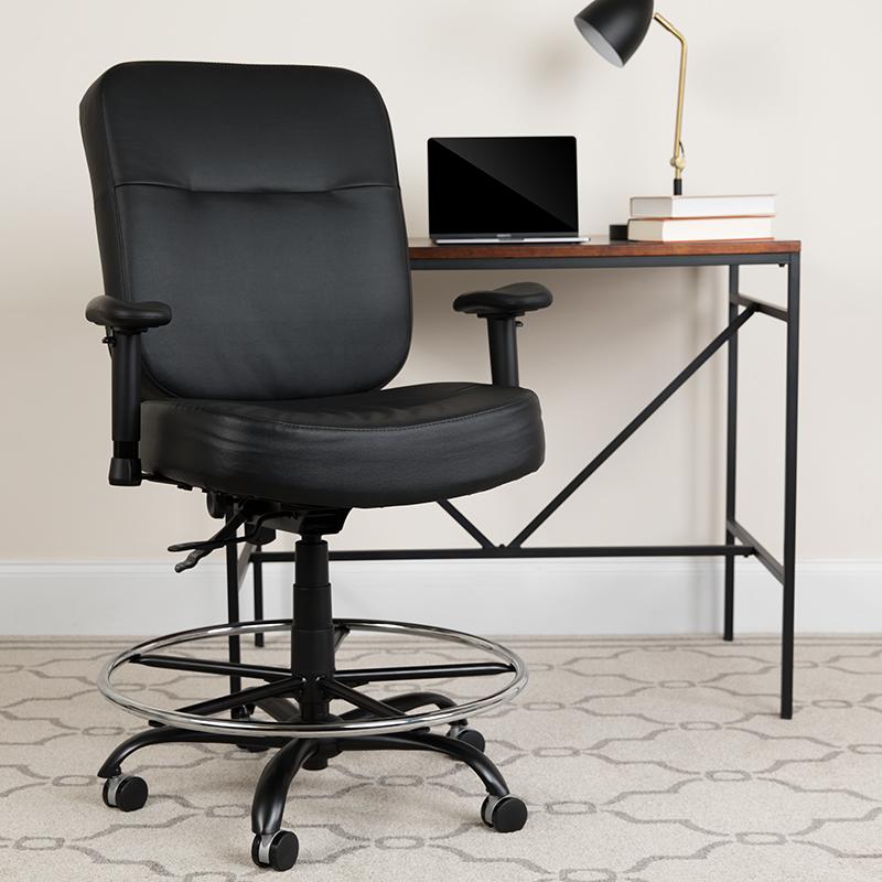 Flash Furniture HERCULES Series Big & Tall 400 lb. Rated Black Leather Drafting Chair with Adjustable Arms – WL-735SYG-BK-LEA-AD-GG Online