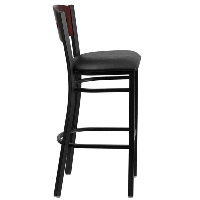 Flash Furniture HERCULES Series Black 4 Square Back Metal Restaurant Barstool – Mahogany Wood Back, Black Vinyl Seat – XU-DG-60515-MAH-BAR-BLKV-GG Online now