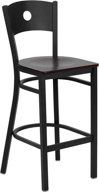 Flash Furniture HERCULES Series Black Circle Back Metal Restaurant Barstool – Mahogany Wood Seat – XU-DG-60120-CIR-BAR-MAHW-GG Discount