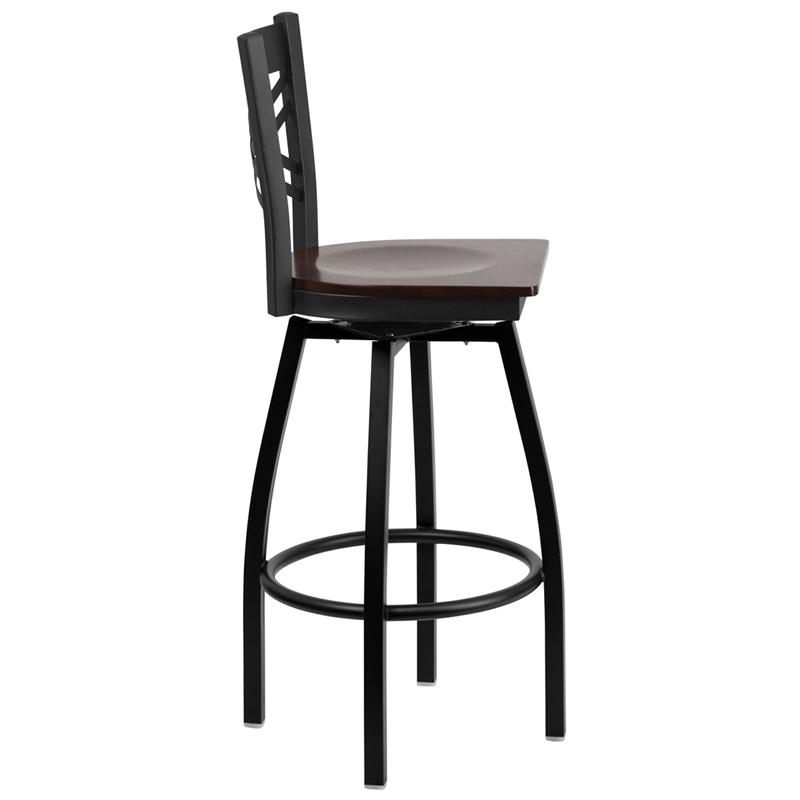 Flash Furniture HERCULES Series Black ”X” Back Swivel Metal Barstool – Walnut Wood Seat – XU-6F8B-XSWVL-WALW-GG Discount