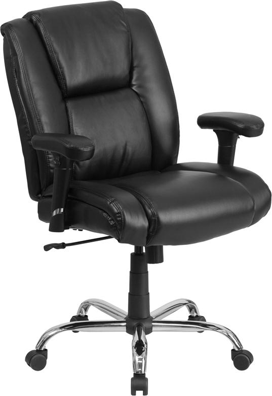 Flash Furniture HERCULES Series Big & Tall 400 lb. Rated Black Leather Swivel Task Chair with Adjustable Arms and Chrome Base – GO-2132-LEA-GG Online now