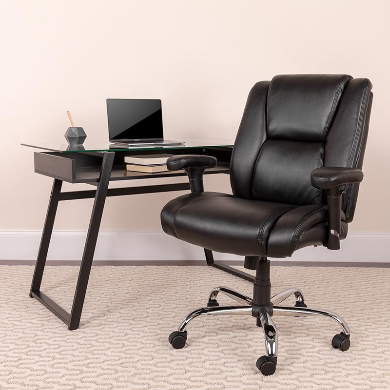 Flash Furniture HERCULES Series Big & Tall 400 lb. Rated Black Leather Swivel Task Chair with Adjustable Arms and Chrome Base – GO-2132-LEA-GG Online now