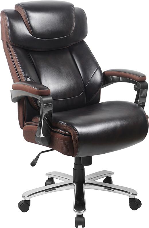 Flash Furniture HERCULES Series Big & Tall 500 lb. Rated Brown Leather Executive Swivel Chair with Height Adjustable Headrest – GO-2223-BN-GG Online Sale