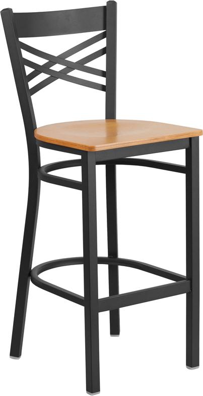 Flash Furniture HERCULES Series Black ”X” Back Metal Restaurant Barstool – Natural Wood Seat – XU-6F8BXBK-BAR-NATW-GG Fashion